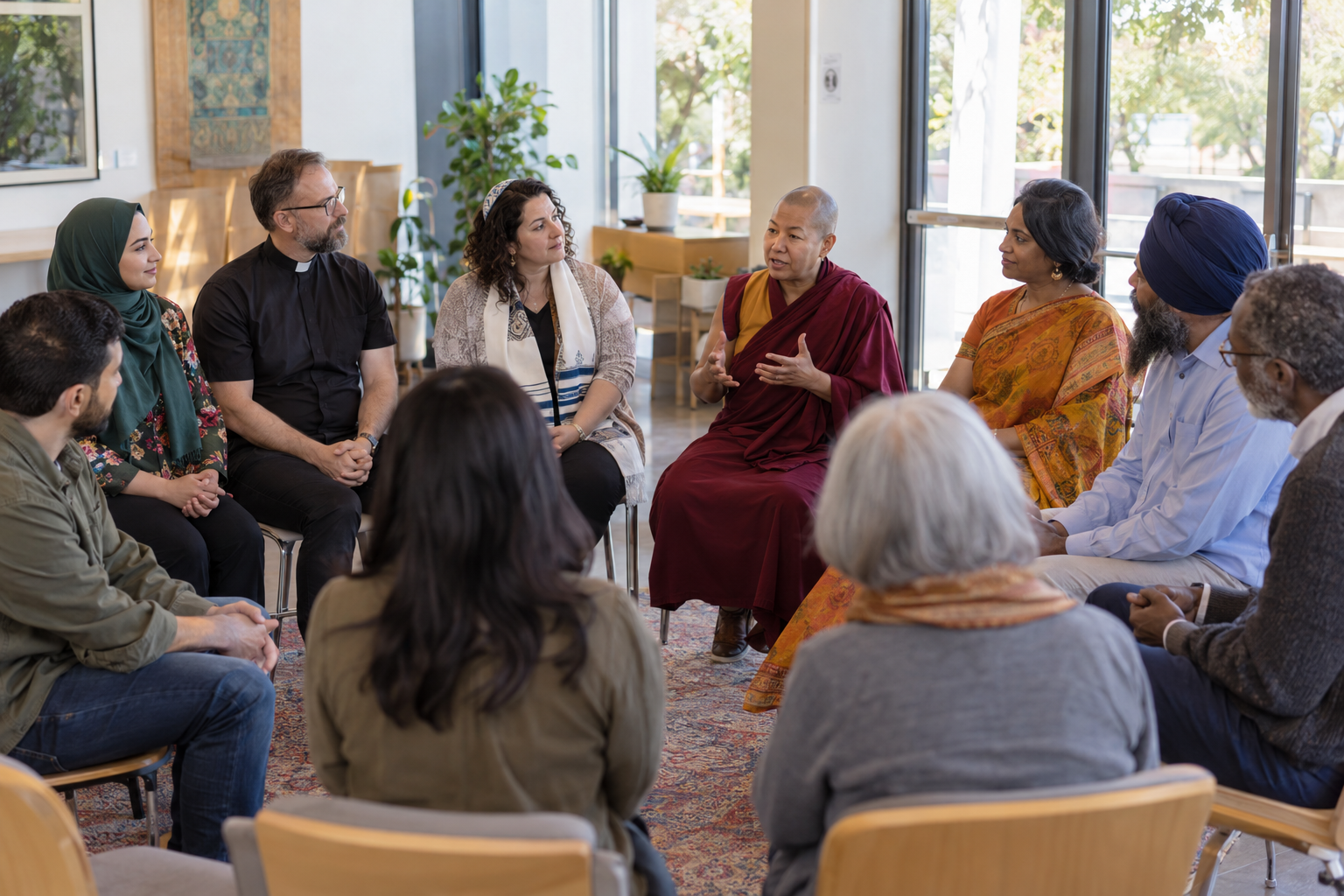 Faith and civic leaders participating in a respectful interfaith dialogue circle.