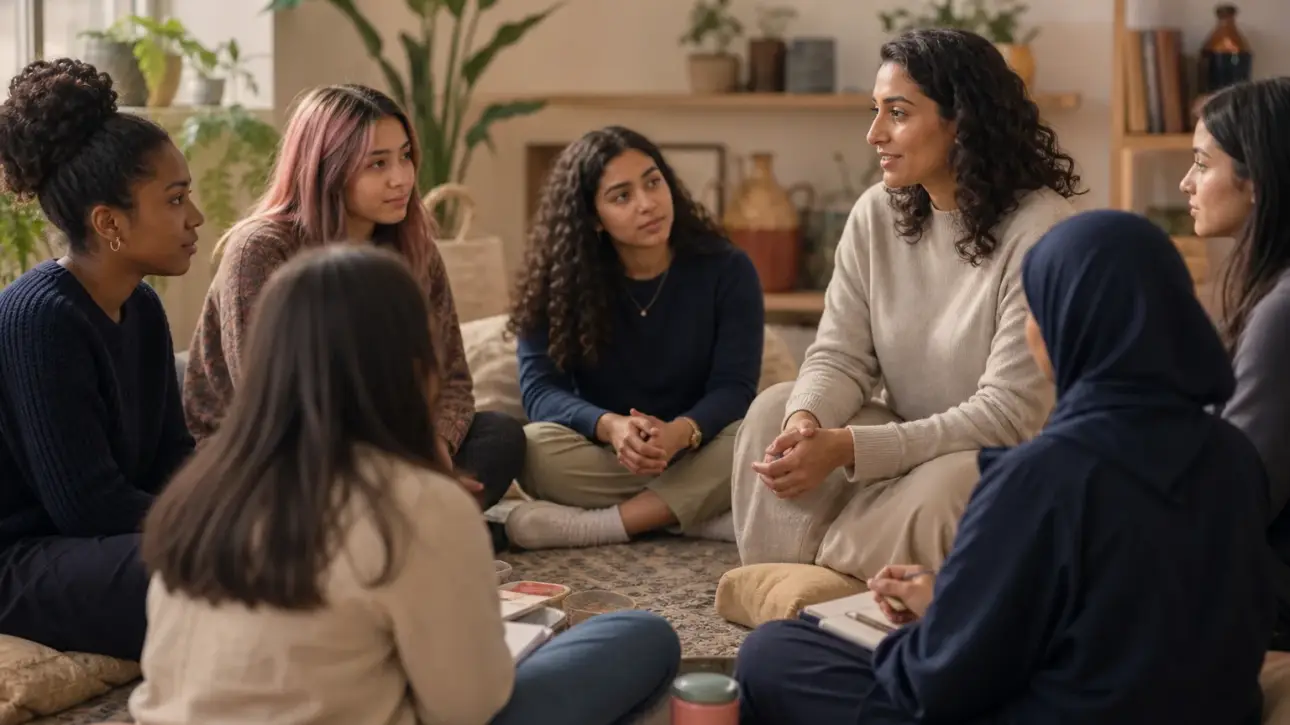 Young people participating in a welcoming wellness and mentorship circle.